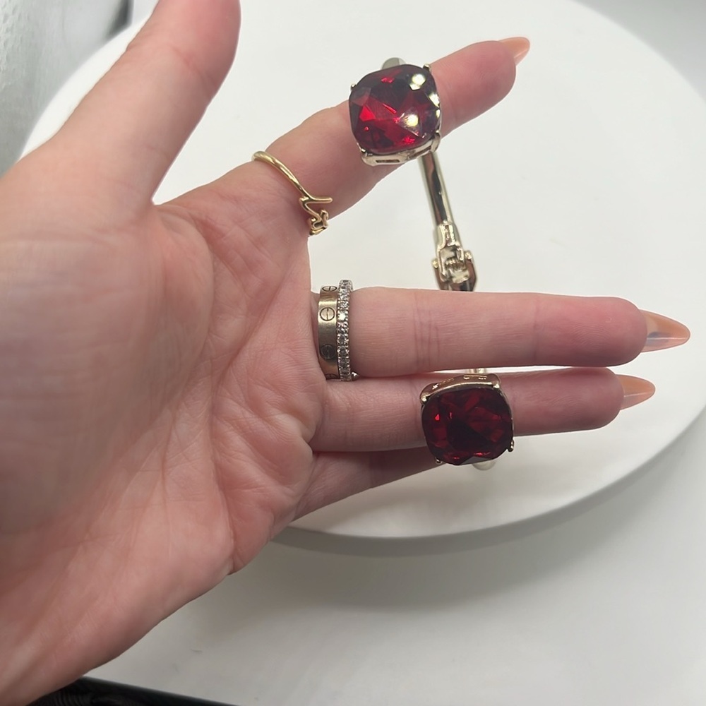 1352. Cara New York Gold Bracelet with Red Gemstones Hinge Closure - Picture 6 of 7